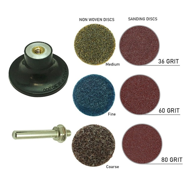 Juego de acondicionamiento de superficie de disco de bloqueo de torsión de 3 pulgadas de diámetro y 7 piezas de Pads and Abrasives.