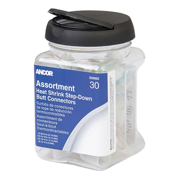 Ancor Ancor 320000 Multi-Wire Heat Shrink Butt Connector 24-8 AWG - Assorted 30 Piece Jar - 320000