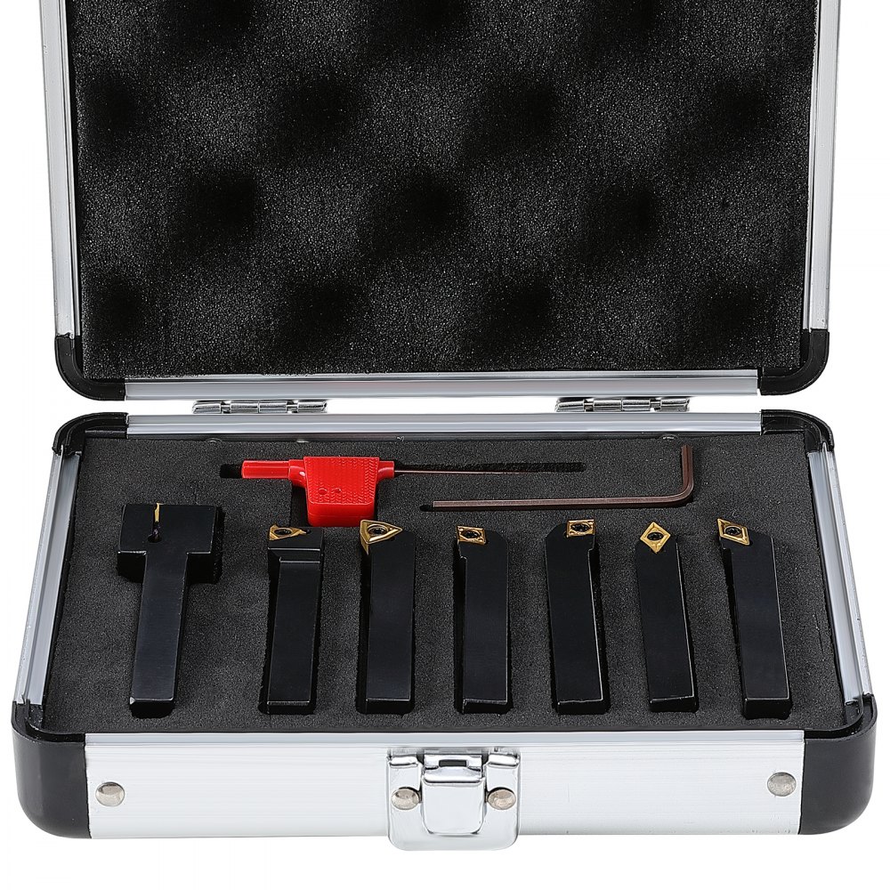 VEVOR 7 Pieces Indexable Lathe Turning Tool Holder, 3/8 in, CNC Heavy-Duty Metal Lathe Cutting Tools, with Tin Coated Carbide Inserts Aluminum Case, for Turning Grooving Threading Cut Off Holders Se - KZWCD7TJ38YCMOSKUV0
