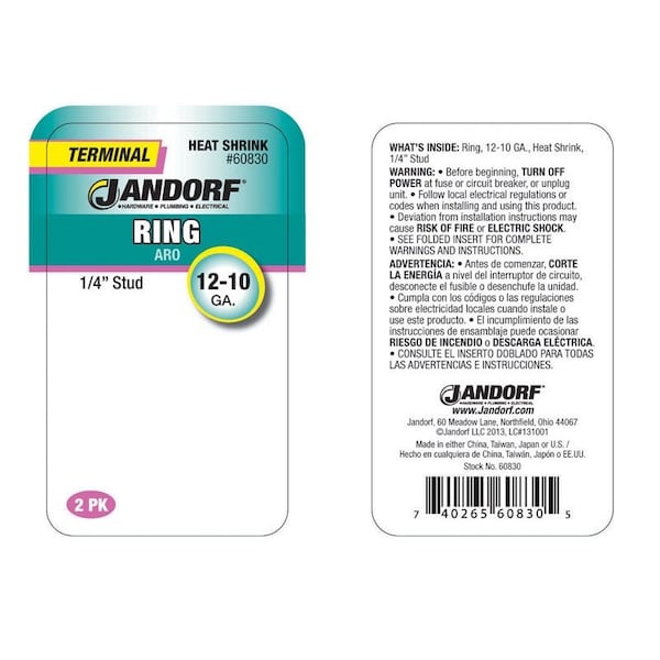 Jandorf Jandorf 12-10 Ga. Insulated Wire Terminal Ring Yellow 2 pk - 60830