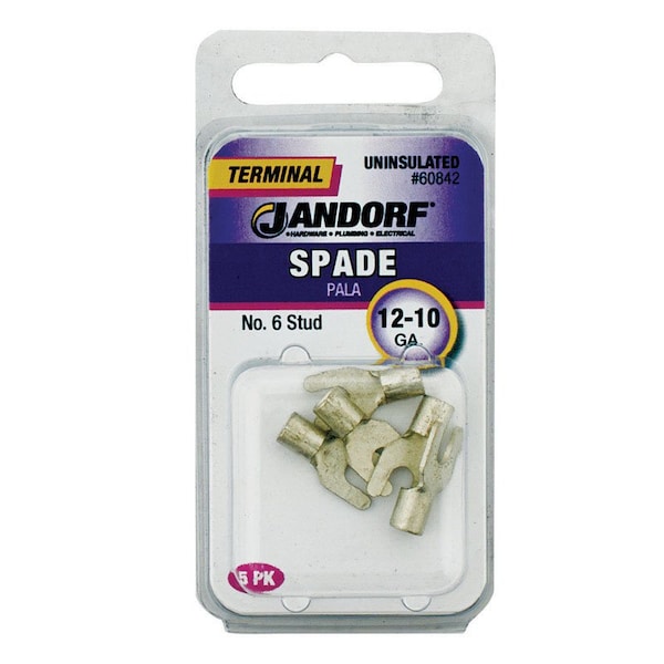 Jandorf Jandorf 12-10 Ga. Uninsulated Wire Terminal Spade Silver 5 pk - 60842