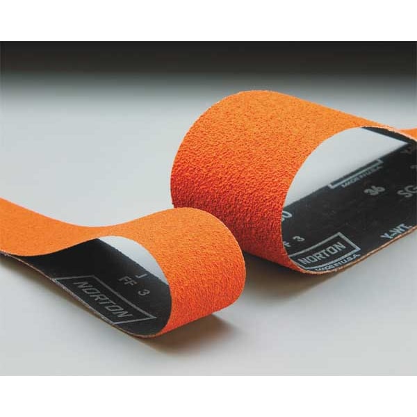 Lija recubierta Norton Abrasives, 3 pulgadas de ancho, 132 pulgadas de largo, grano 36, extra gruesa, cerámica, Blaze R980P, Naranja - 69957344710.