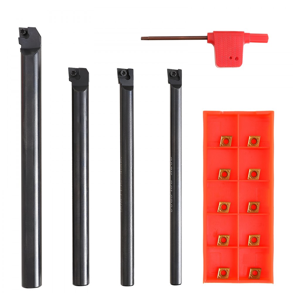 VEVOR 4 Pieces Indexable Lathe Turning Tool Holder, 1/4 in, CNC Heavy-Duty Metal Lathe Cutting Tools, with Tin Coated Carbide Inserts Aluminum Case, for Turning Grooving Threading Cut Off Holders Set - KZWCD4J14YC0V0SOBV0