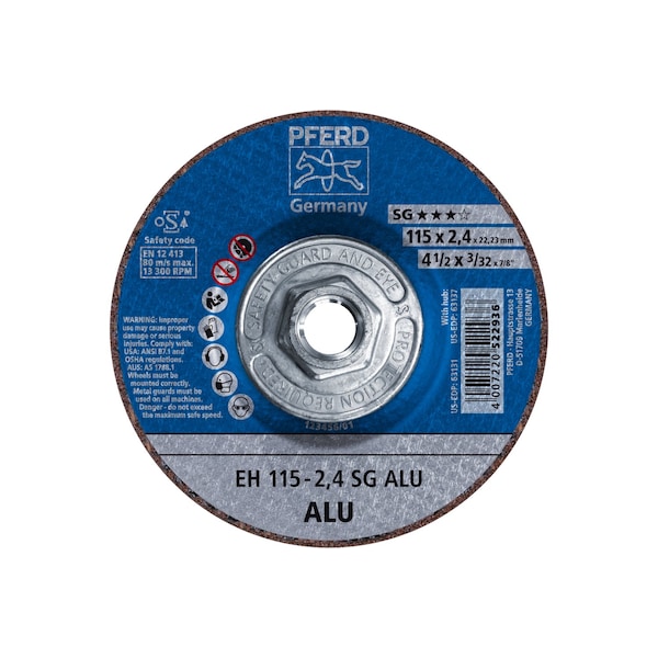 Pferd 4-1/2" x 3/32" Rueda de corte, 5/8-11 Rosca - SG ALU - Tipo 27 - 63137