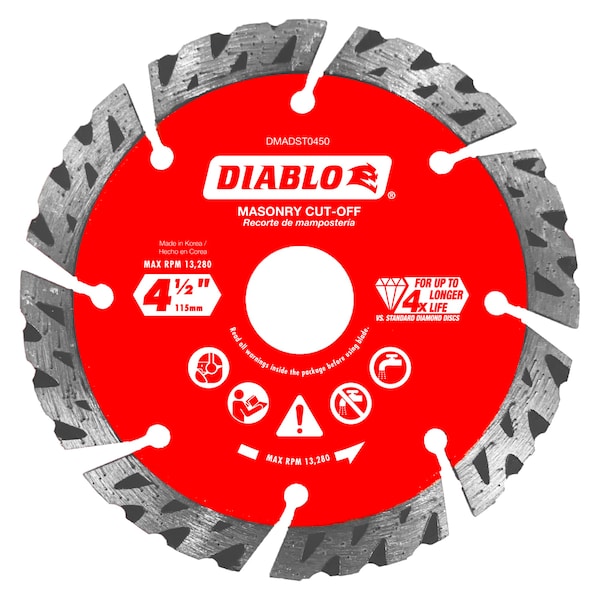 Diablo 4-1/2" Discos de corte turbo segmentados de diamante para mampostería - DMADST0450