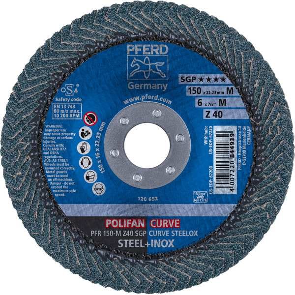 Pferd 6" x 7/8" A.H. Disco de Láminas POLIFAN® - Z SGP CURVE STEELOX, Zirconio, 40 Granos, Radio Medio - 67200