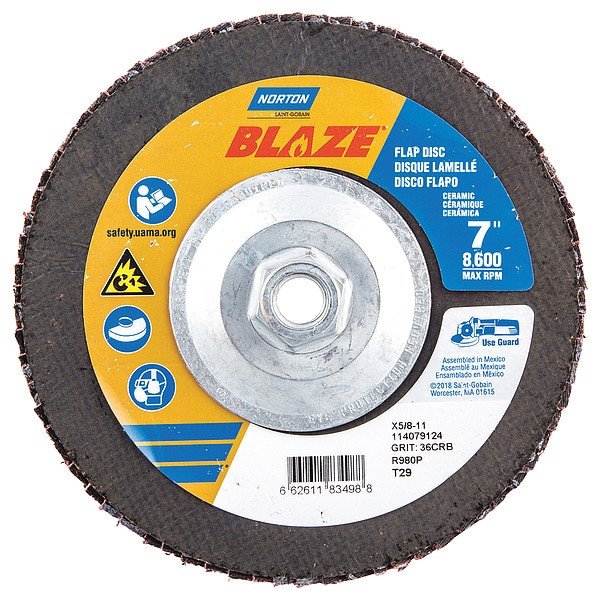 Disco de Solapa para Montaje en Husillo Norton Abrasives, 7 pulgadas, 36, Extra Grueso - 66261183498.