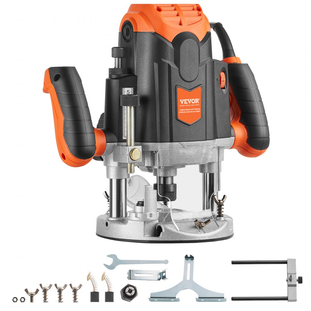 VEVOR Plunge Router, 3-1/4 HP, 120V, 12000-23000 RPM Variable Speed, Electronic Plunge Base Router, Plunge Woodworking Router Kit with Carry Case, Parallel Guide, Straight Guide, 1/4" Collet Cone Set - DDZDMX3251412512NV1