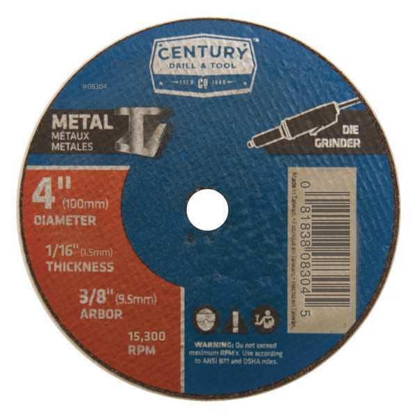 Rueda de corte de metal Century Drill & Tool, 4x1/6 pulgadas, Tipo 1A - 08304