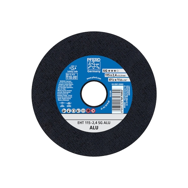 Rueda de corte Pferd de 4-1/2" x 3/32", 7/8" A.H. - SG ALU - Tipo 1 - 63602