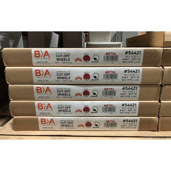 Rueda de corte para sierra tronzadora Bullard Abrasives, 14 x 3/32 x 1, T1, paquete de 10 - 54421