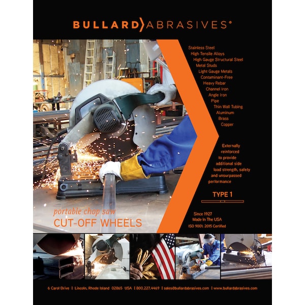 Rueda de corte para sierra radial de Bullard Abrasives, 14 x 3/32 x 1, paquete de 10 - 54422
