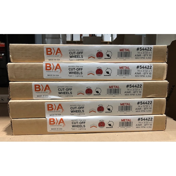 Rueda de corte para sierra radial de Bullard Abrasives, 14 x 3/32 x 1, paquete de 10 - 54422
