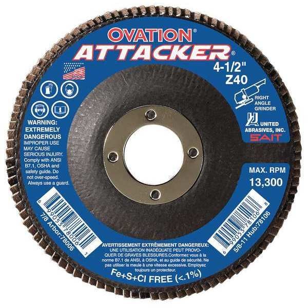 United Abrasives/Sait SAIT 76231 Ovation® Attacker High Density Fiberglass Backed Flap Disc (Tipo 27) 5" x 7/8", Granulado 120, Paquete de 10 - 76231