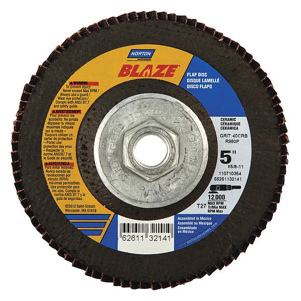 Disco de Solapa Norton Abrasives, Grano Grueso, 40 Grit, 5" de diámetro - 66261132141
