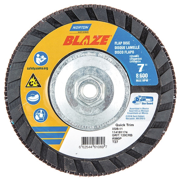 Disco de láminas Norton Abrasives, 7 pulgadas x 120 granos, 5/8-11 - 66254461069