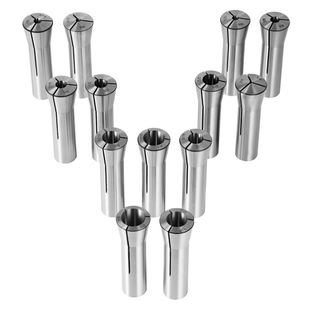VEVOR 13 pcs Precision R8 Collet Set, 1/8'' - 7/8'', 45# Alloy Steel Mill Collet Chuck 0.0012"/30μm TIR with 13 Labeled Storage Boxes, for Milling Machine Drill Presses Boring Machine Machining Center - R8JT13PCSW00O2D91V0