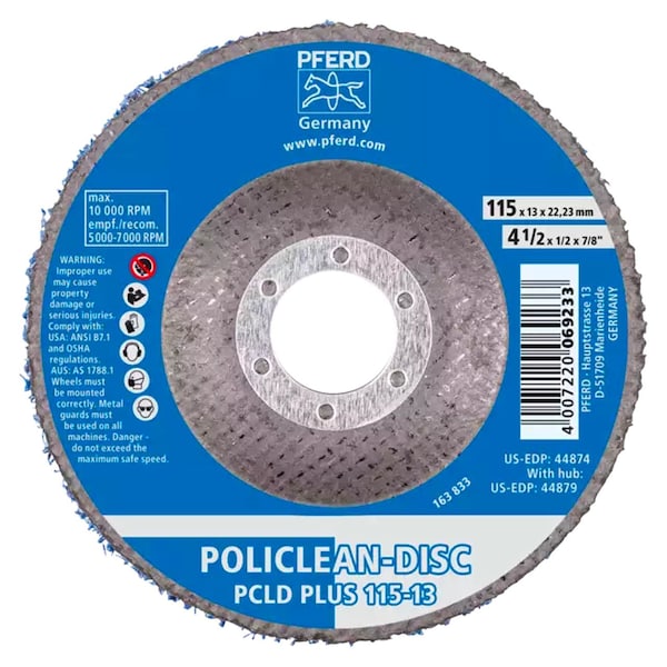 Pferd 44874 4-1/2 pulgadas x 1/2 pulgada Disco POLICLEAN PLUS con Orificio del Huso de 7/8 pulgadas - Tipo 27 - 44874-PFERD