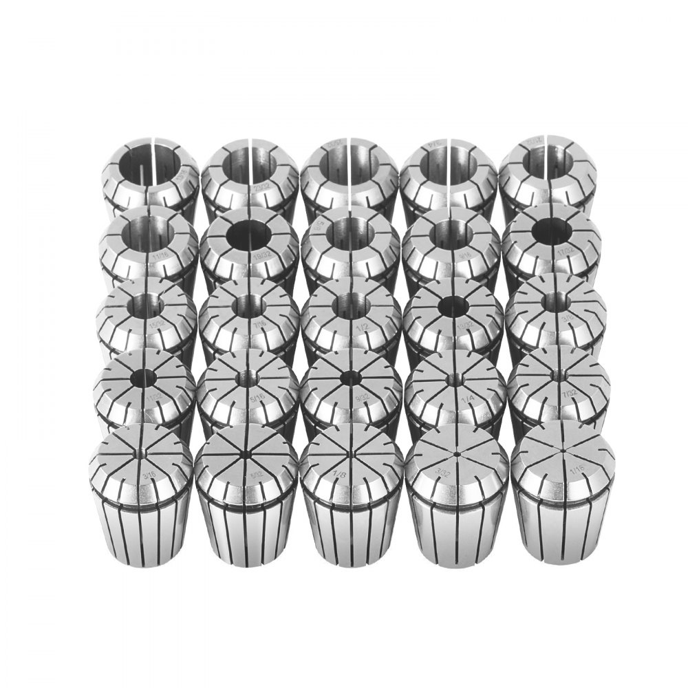 VEVOR 25 pcs ER32 Collet Set, 1/16''-13/16'', ER32 Spring Collet Chuck Set, 0.0006"/15 μm TIR Lathe Chuck Tool with 25 Labeled Storage Boxes, for CNC Engraving Machine Milling Lathe Tool Drill Press - ERJTER3225J000A7AV0