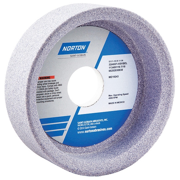 Norton Abrasives Straight Cup Wheel, 5 pulgadas de diámetro x 1.5 pulgadas de grosor x 1.25AH, paquete de 5 - 66252830838