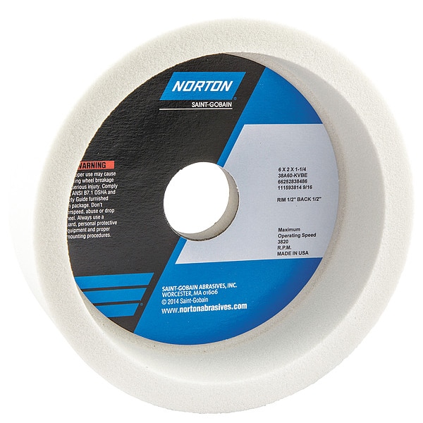 Norton Abrasives Straight Cup Wheel, 6" Diáx2" Tx1.25 AH, PK5 - 66252838486