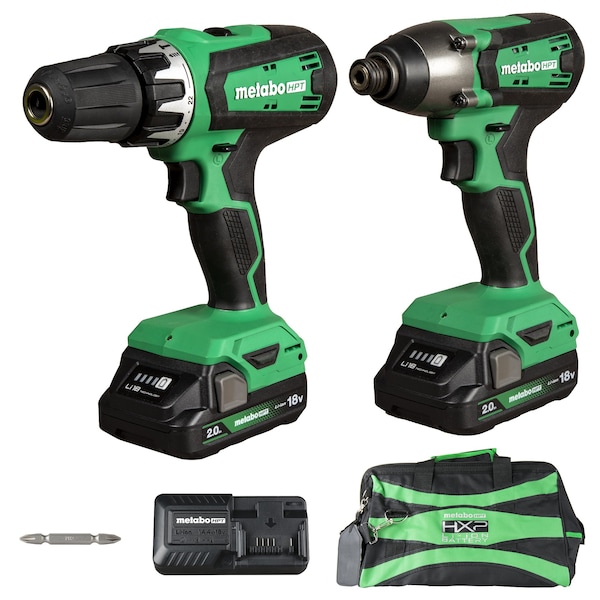 Metabo Hpt 18V Cordless Brushed Hammer Drill and Impact Driver Kit 2 x 2.0Ah w/Bag - KC18DFXM
