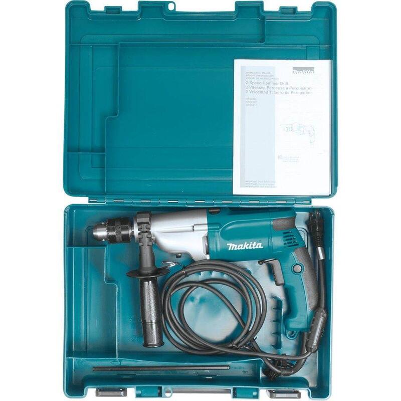 Rotomartillo de Velocidad Variable con Limitador de Torque Makita de 6.6 Amp 1/2 in. con Mango Lateral, Medidor de Profundidad, Llave de Mandril y Estuche Rígido - HP2050