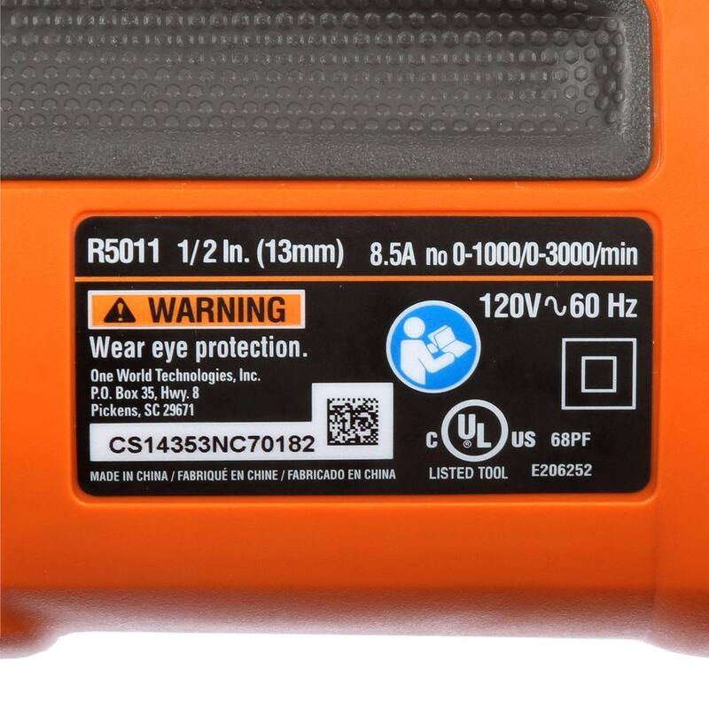 Taladro percutor eléctrico RIDGID de 8.5 amperios con cable de 1/2 pulgadas, modelo Heavy-Duty - R50111