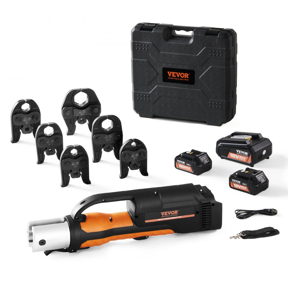 VEVOR Pro Press Tool, 18V Electric Pipe Crimping Tool for 1/2" to 2" Stainless Steel, Copper, PEX Pipes, Press Tool Kit with 6 Pro Press Jaws, 2pcs 4AH Battery, Fast Charger & Carrying Case - WSDDSYJGJZTSMRKXQV5