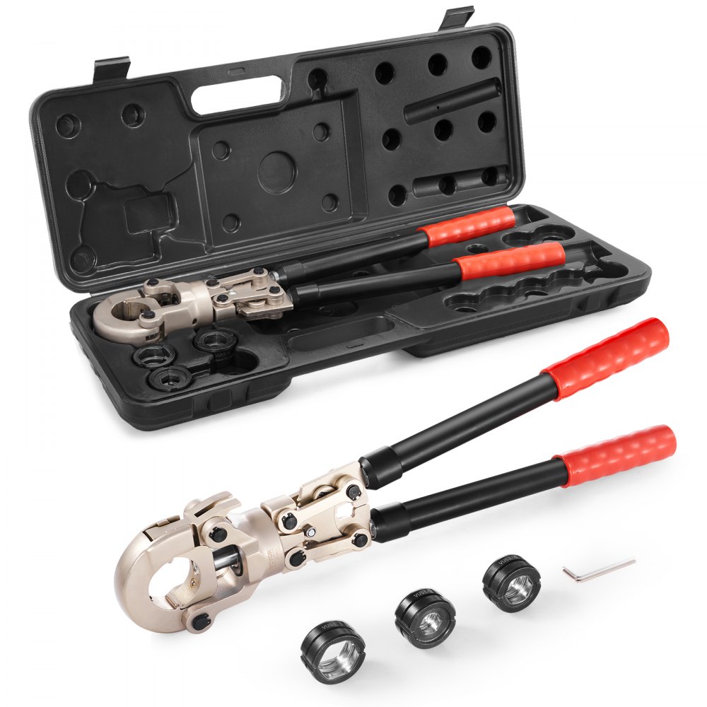 VEVOR Copper Press Tool Tube Fittings Crimping Kit, Pro Press Crimper with 1/2", 3/4", 1" Quick Change Jaws, 360° Rotatable Crimp Tool & Locking Pin, Extendable Handle, Meet ASTM B88 and B75 Standard - SDSYJVUS123413C2VV0