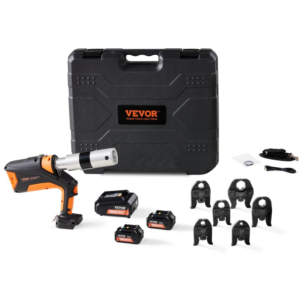 VEVOR Pro Press Tool, 18V Electric Pipe Crimping Tool for 1/2" to 2" Stainless Steel, Copper, PEX Pipes, 360° Rotation Automatic Crimper with Brushless Motor & 6 Pro Press Jaws - WSDDSYJGJQSMBJB4FV5