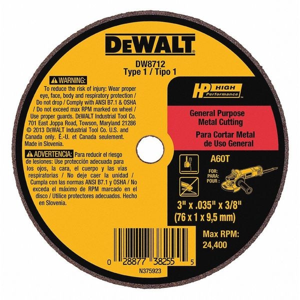 Dewalt 3" x .035" x 3/8" A60T rueda de larga vida - DW8712