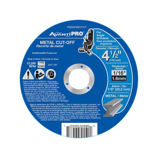 AvantiPro 4-1/2x1/16x7/8" Disco de Metal 1 - PBD045063101F