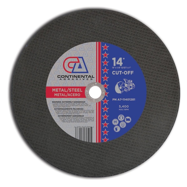 Continental Abrasives 14" x 1/8" (5/32) x 1" Hoja de sierra abrasiva triple reforzada de alta velocidad para gas o electricidad para metal - A7-11401281