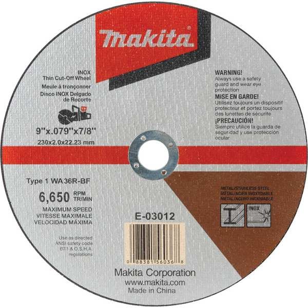 Rueda de corte Makita, 36 granos, 9"x0.079"x7/8 - E-03012