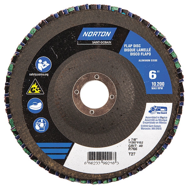 Disco de Aletas Norton Abrasives, 6 pulgadas x 40 granos, 7/8 - 66623399216