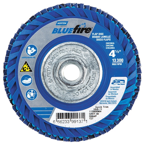 Disco de Aletas Norton Abrasives, 4 1/2 pulgadas x 40 granos, 5/8-11 - 66623399137
