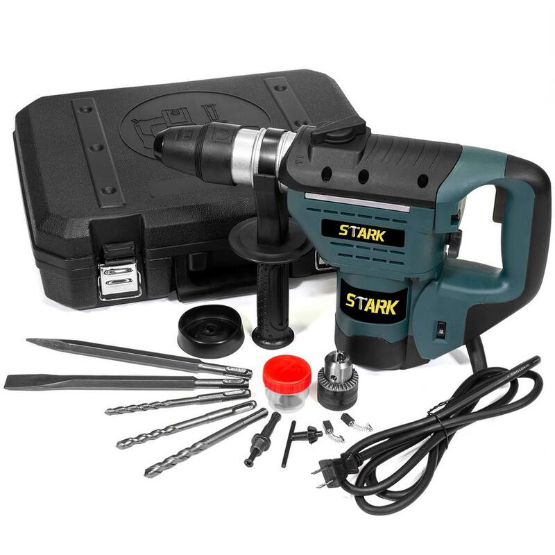 Martillo rotativo eléctrico con cable Stark de 8.3 amperios y 1/2 pulgada SDS-Plus con juego de brocas para cincel - 45351-H