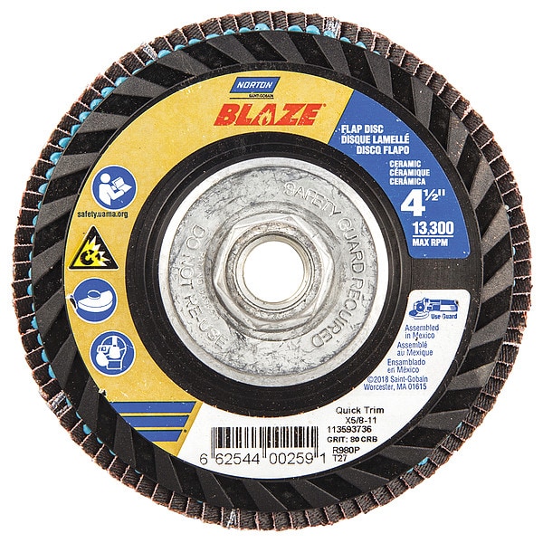 Disco de láminas Norton Abrasives, 4 1/2 pulgadas x 80 granos, 5/8-11, Serie: SG Blaze(R) - 66254400259.