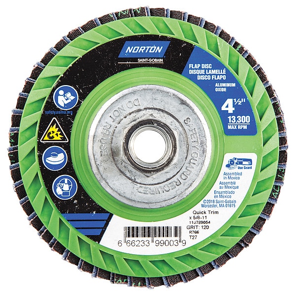Disco de láminas Norton Abrasivos, 4 1/2 pulgadas x 120 G, 5/8-11 - 66623399003