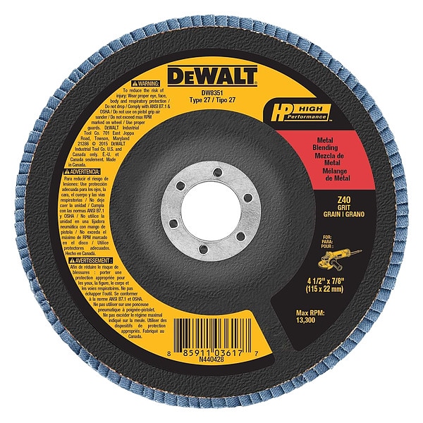 Disco de láminas Dewalt de 4-1/2" x 7/8" 40g tipo 27 HP - DW8351
