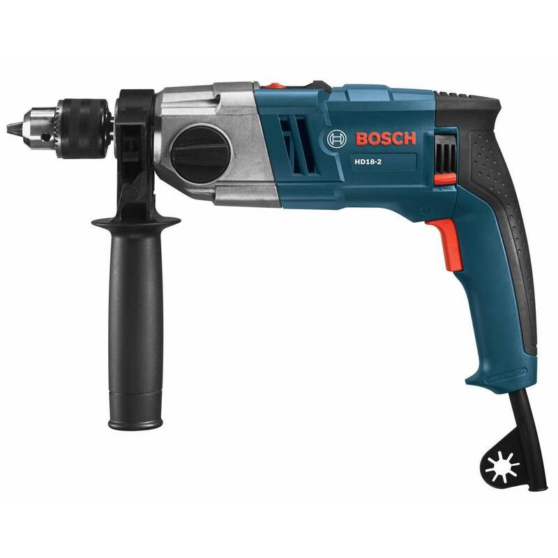Martillo taladro Bosch con cable de 8.5 amperes de 1/2 pulgadas de concreto/mampostería de 2 velocidades con mango auxiliar y medidor de profundidad - HD18-2