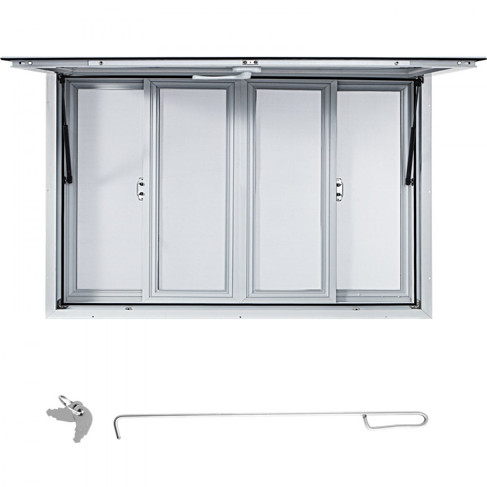 VEVOR Concession Window, 60 x 36 inch, Aluminum Alloy Food Truck Service Window with 4 Horizontal Sliding Screen Windows & Awning Door & Drag Hook, Serving Window for Food Trucks Concession Trailers - SCFWCKYCB3660126JV0