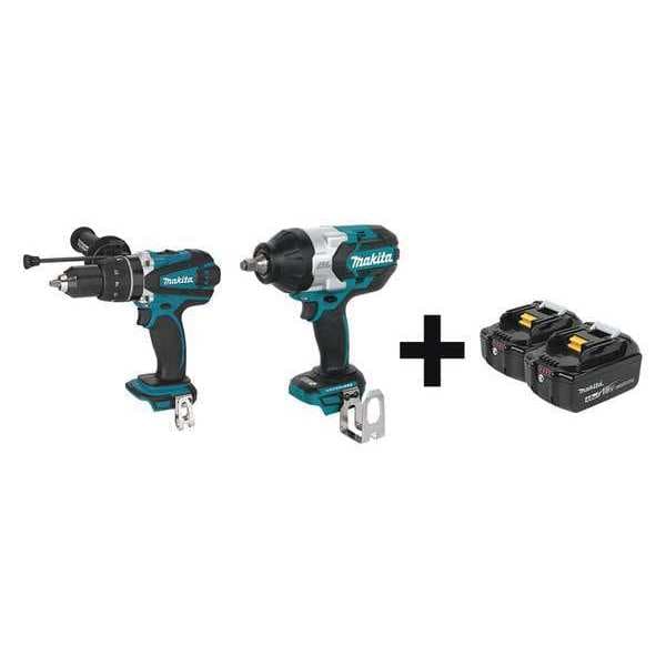 Makita Cordless Combo Kit, 18.0 V, 2 Tools, 2 Batt - XPH03Z, XWT08Z + BL1840B-2