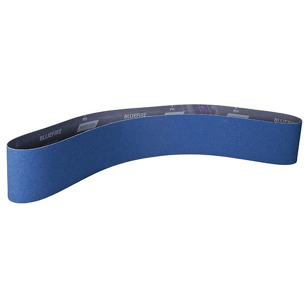 Banda de lija Norton Abrasives, recubierta, 2 1/2 pulgadas de ancho, 60 pulgadas de largo, grano 50, grueso, alúmina de circonia, R821P BlueFire, azul - 78072727233