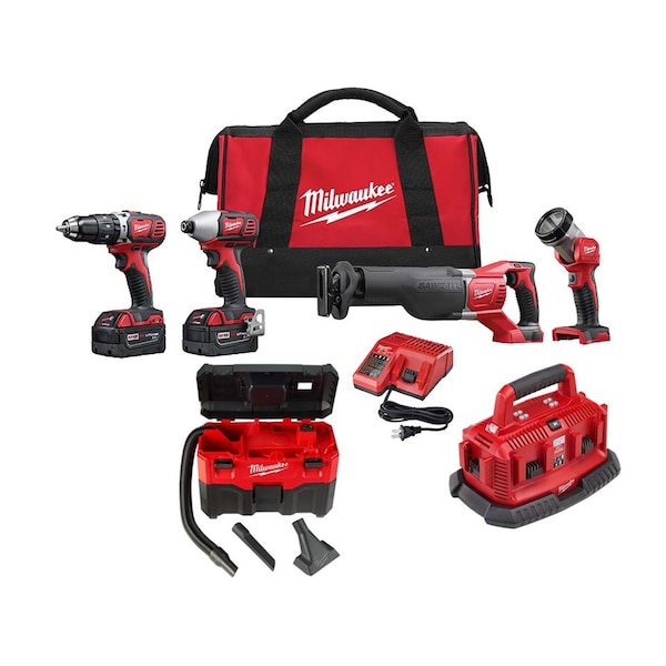 Milwaukee Tool Cordless Combo Kit, 18.0 V, 4 Tools, 2 Batt - 2696-24, 0880-20, 48-59-1806
