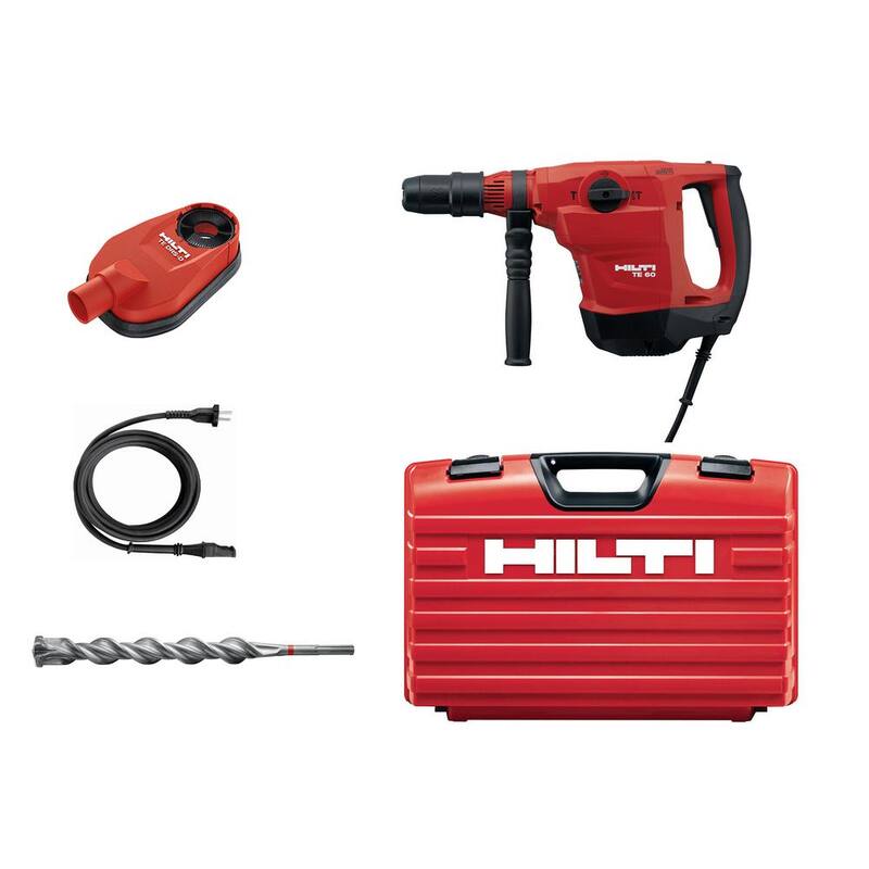 Martillo rotativo Hilti TE 60-AVR SDS-Max de 120 voltios y 13 amperes con sistema de eliminación de polvo, kit de sistema de eliminación de polvo, cable y broca TE-YX de 1-9/16 pulgadas - 3578573.