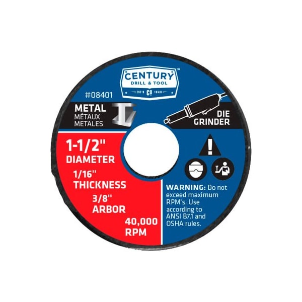 Rueda de corte Century Drill 0 de 1-1/2" x 3/8" de óxido de aluminio - 8401 (paquete de 3)
