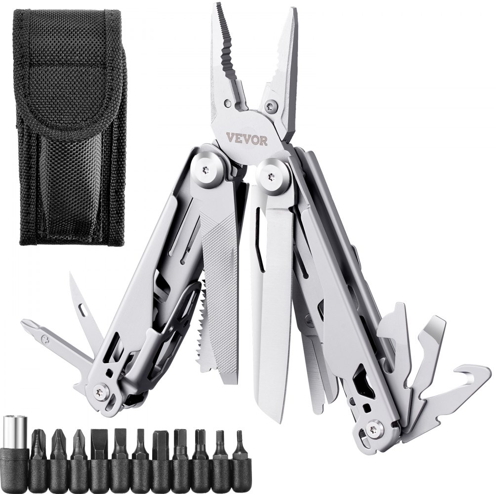 VEVOR 17-In-1 Multitool Pliers, Multi Tool Pliers,  Cutters, K-nife, Scissors Ruler, Screwdrivers, Wood Saw, Can Bottle Opener with Safety Locking and Sheath for Survival, Camping, Hunting and Hiking - DGNQ440ABXG10UZ8FV0