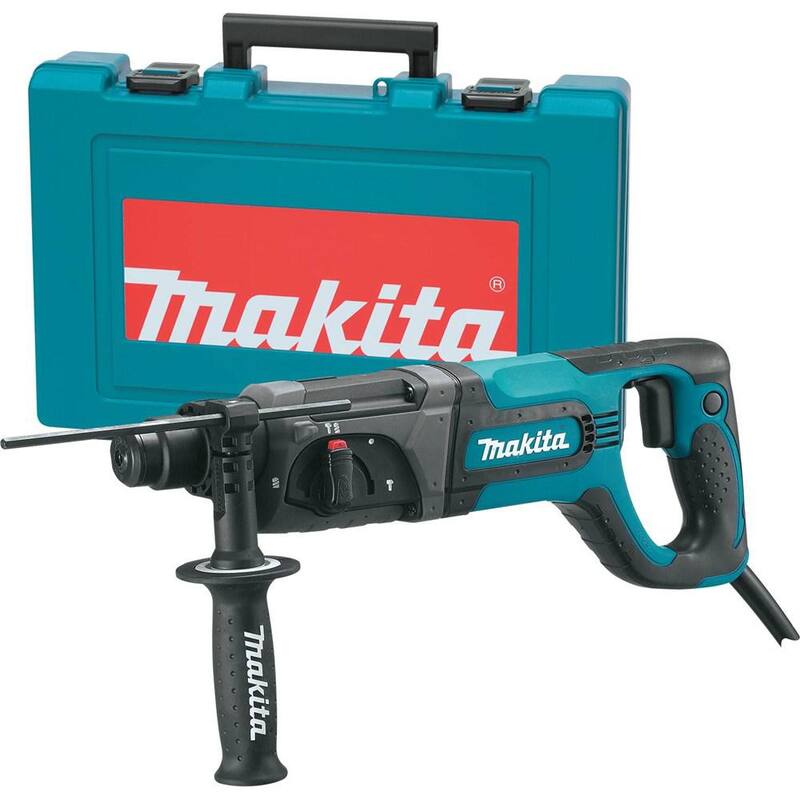Martillo rotativo para concreto/mampostería de 1 pulgada con cable de 7 amperes y mango lateral, en estuche duro - HR2475 de Makita.